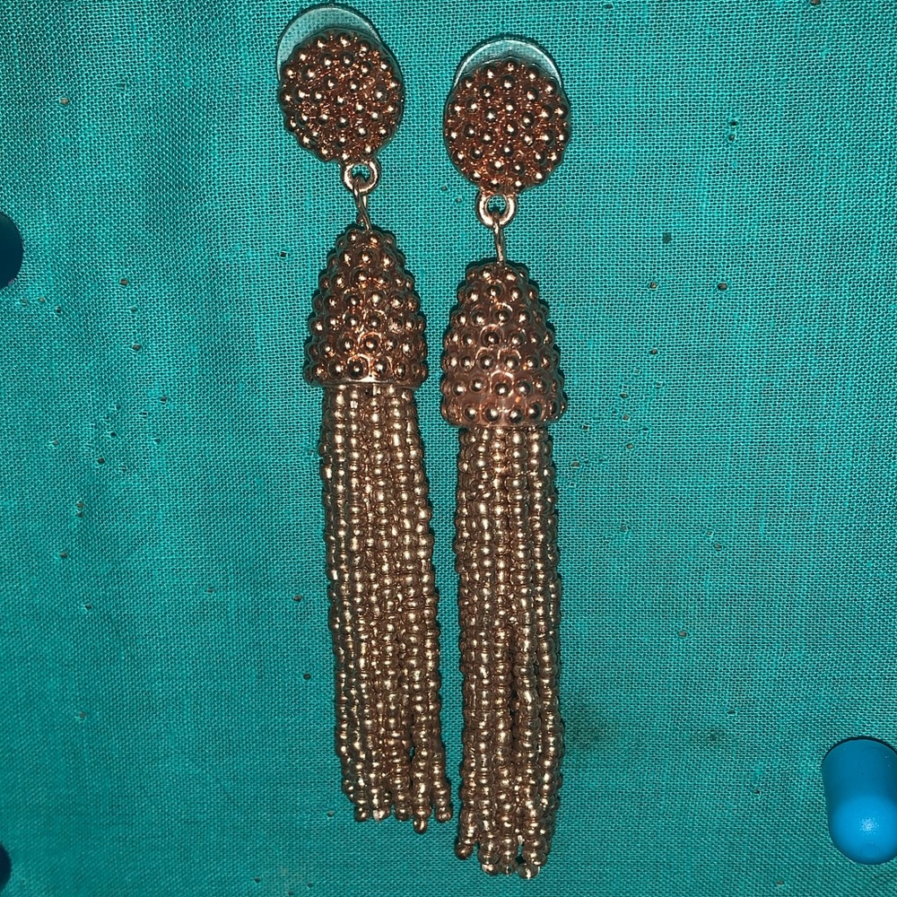 Gold beaded tassel post earrings